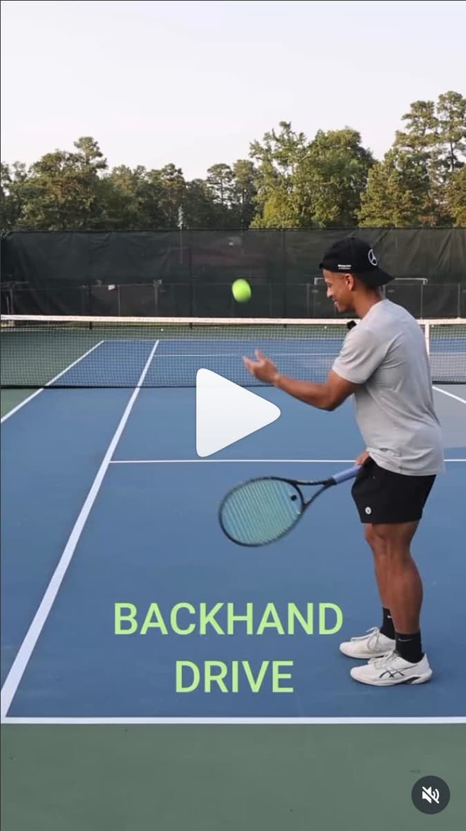 Still from the backhand drive reel, racquet dropped for a backhand